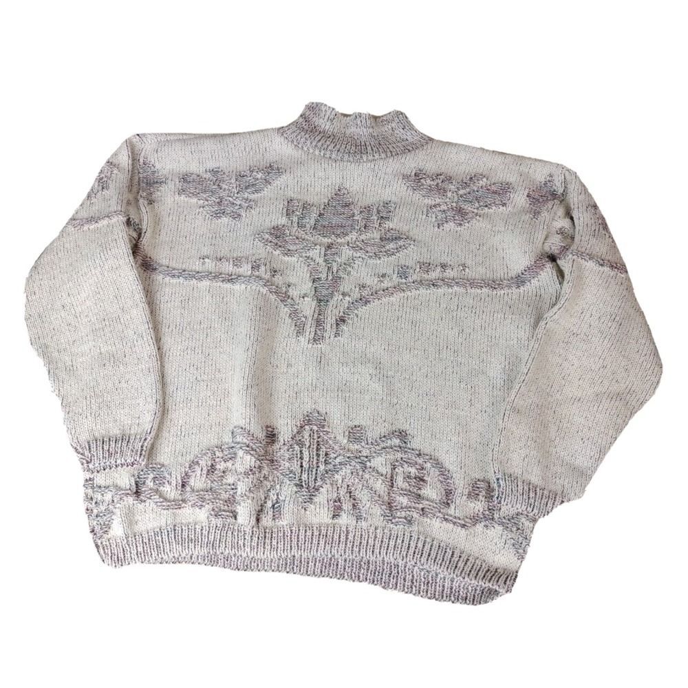 Vintage 80s DAVID BRETT TURTLENECK SWEATER Grey,Brown Knit Size Small, USA